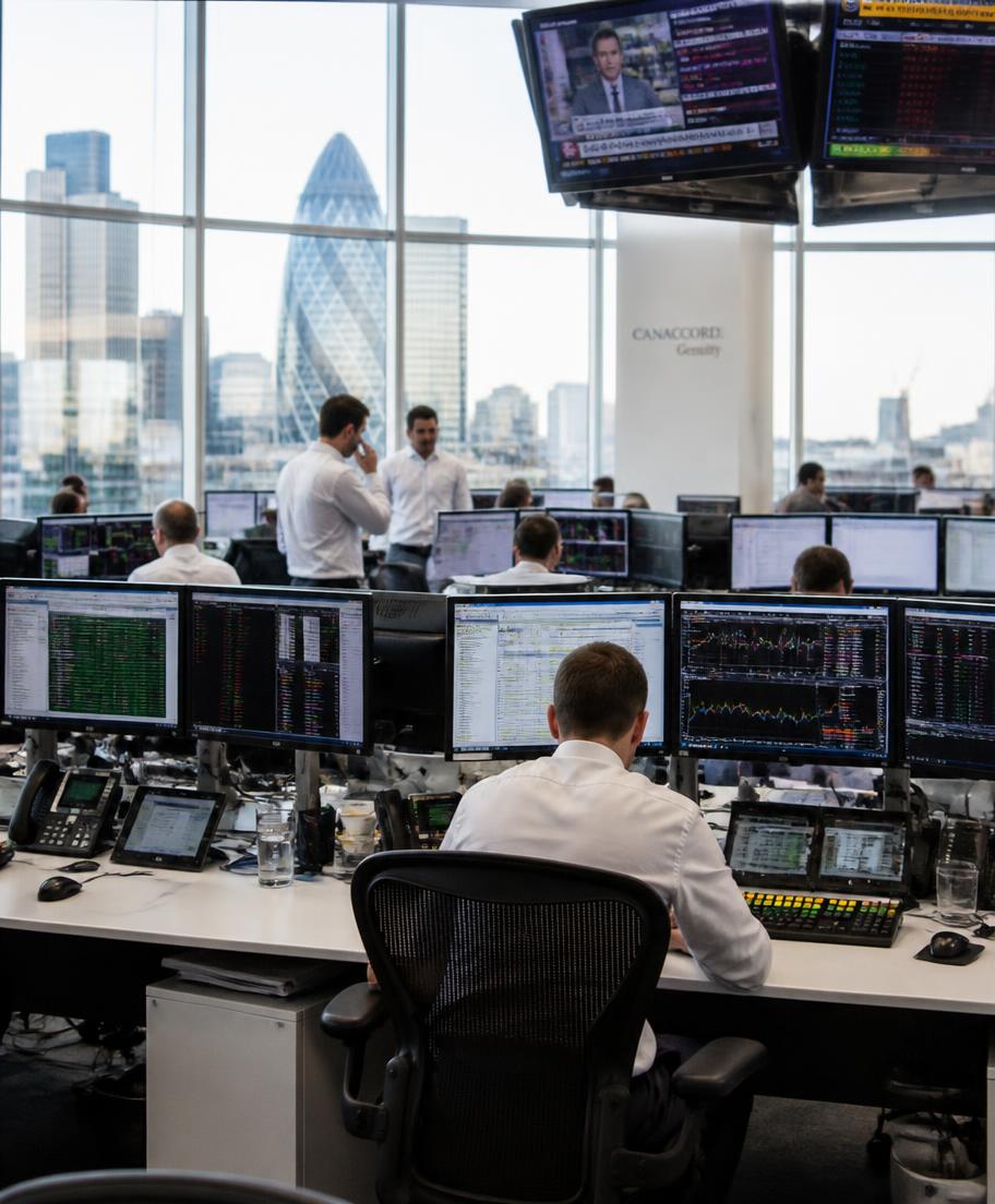 Traders at work on a London trading floor
